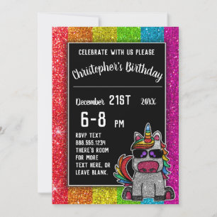 Gay Birthday Party Rainbow Glitter Unicorn LGBT+   Invitation