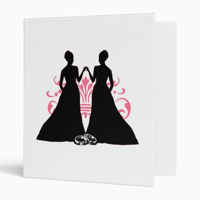 Gay Bride Pink Lesbian Wedding Flourish Art Binder (Front/Inside)