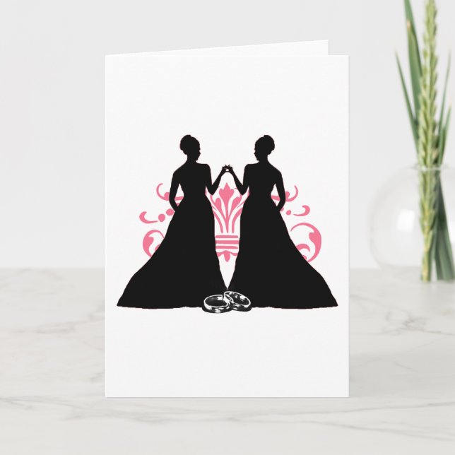 Gay Bride Pink Lesbian Wedding Flourish Art Card (Front)