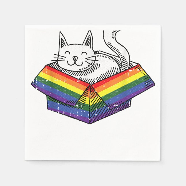 Gay Cat Pride Rainbow Cute Kitten Kitty Proud LGBT Napkin (Front)