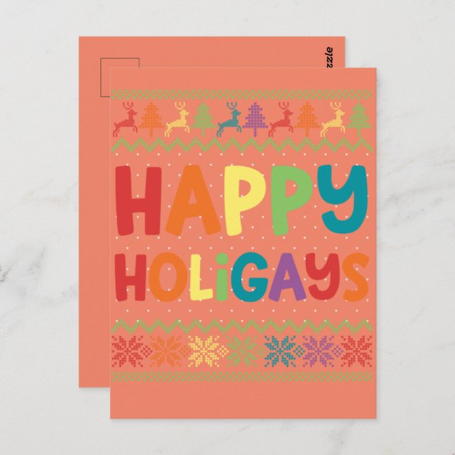 Gay Christmas Funny LGBT Happy Holigays Rainbow Postcard (Front/Back)