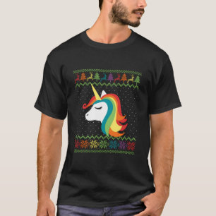Gay Christmas Rainbow Unicorn Lgbt Holiday Party M T-Shirt