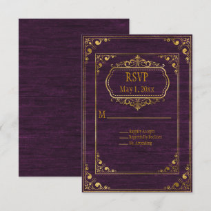 Gay Couple Brown Barnwood and Gold Frames Wedding  RSVP Card