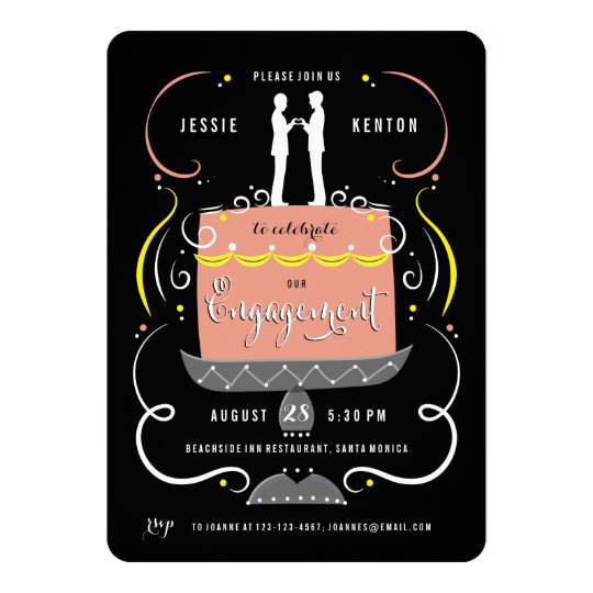 Gay Couple Cake Topper Engagement Party Invitation