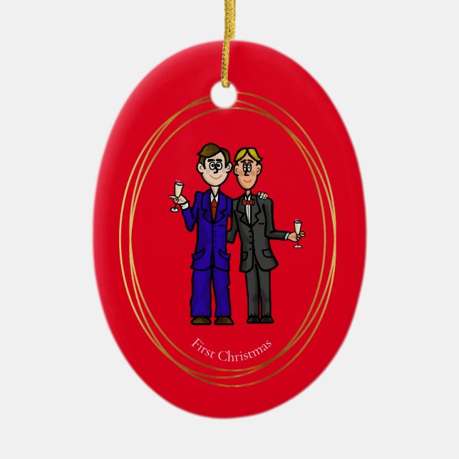 Gay Couple First Christmas Ornament (Front)