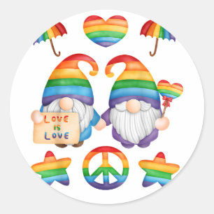 Gay Couple Gnomes Pride, Mr & Mr Gay Wedding, His  Classic Round Sticker