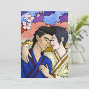 Gay Couple In The Style Of Ukiyo-e Japanese Art Holiday Card
