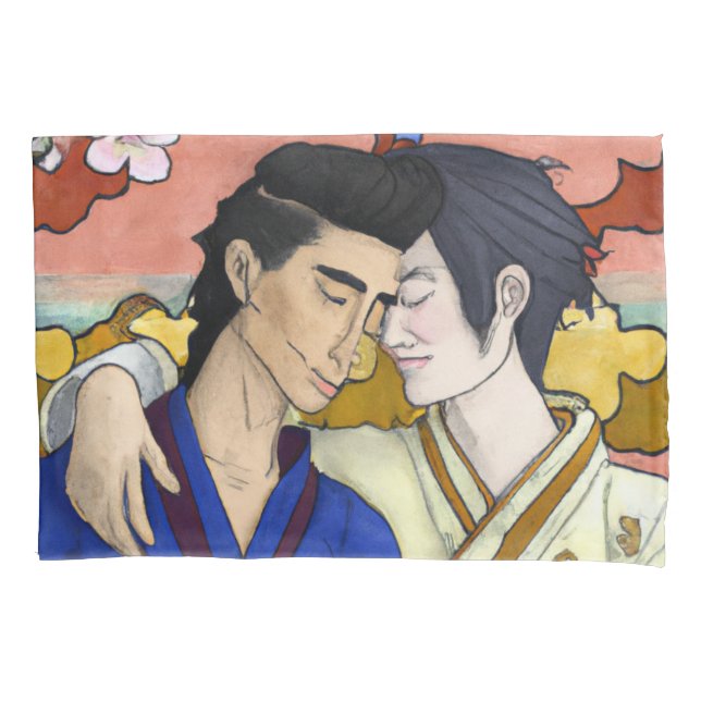 Gay Couple In The Style Of Ukiyo-e Japanese Art Pillowcase (Front)