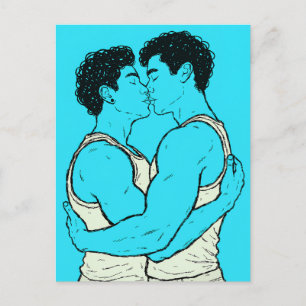 Gay Couple Kissing Art – Tender LGBTQ Postcard