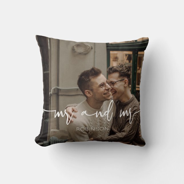 Gay Couple Mr and Mr newly wed custom photo Throw Pillow (Front)