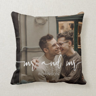 Gay Couple Mr and Mr newly wed custom photo Throw Pillow