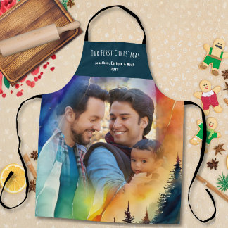 Gay Couple Our First Christmas Photo Apron