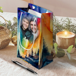 Gay Couple Our First Christmas Photo Small Gift Bag