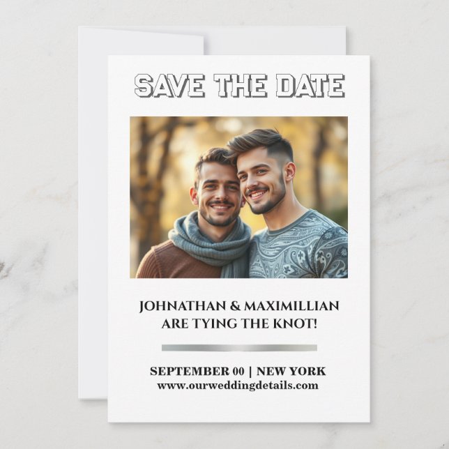 Gay couple photo save the date wedding plain (Front)