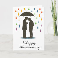 Gay Couple Under Umbrella Rainy Pride Anniversary