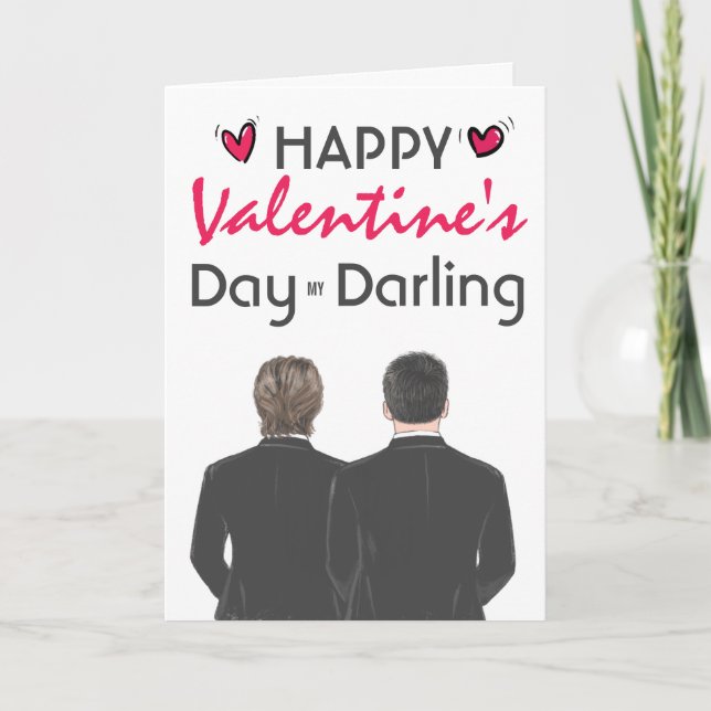 Gay couple wearing suits funny Valentine's poem Holiday Card (Front)