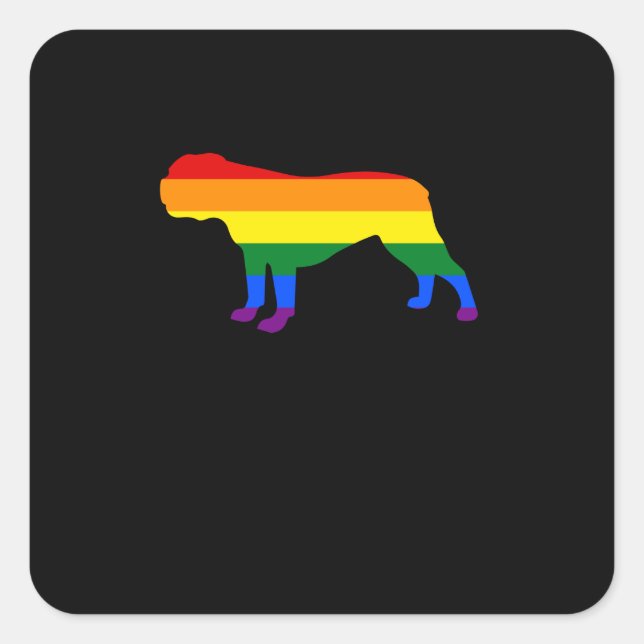 Gay Dogs Bulldog Rainbow Gay Pride Flag Square Sticker (Front)