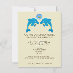 Gay Dolphin Love Heart Bubble Evening Reception Invitation