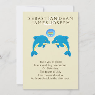 Gay Dolphins And Rainbow Love Heart Bubble Wedding Invitation