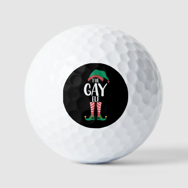 Gay Elf LGTBQ Matching Family Christmas Party Golf Balls (Front)