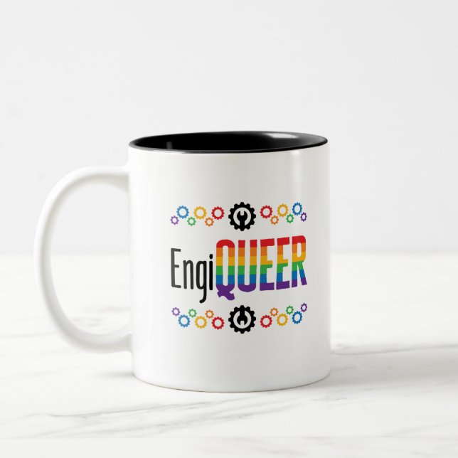Gay Engineer Engineering Engiqueer Pride Month Two-Tone Coffee Mug (Left)