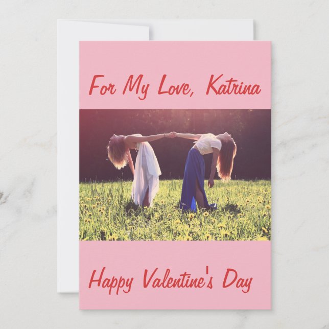 GAY FEMALE PARTNERS PERSONALIZED VALENTINE'S DAY HOLIDAY CARD (Front)