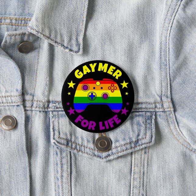 Gay Gaymer For Life Pride Flag Controller 3 Inch Round Button (In Situ)