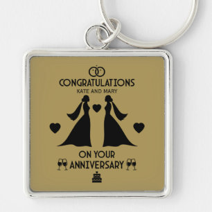 Gay Girls Wedding Anniversary Keychain