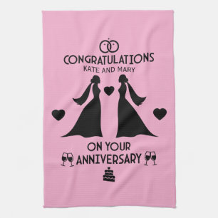 Gay Girls Wedding Anniversary Kitchen Towel