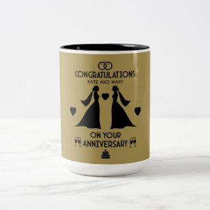 Gay Girls Wedding Anniversary Two-Tone Coffee Mug