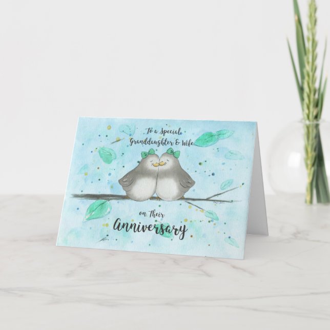 Gay Granddaughter & Wife Anniversary Lovebirds Card (Front)