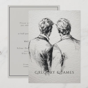 Gay / Grooms Wedding Pencil Drawing  Invitation