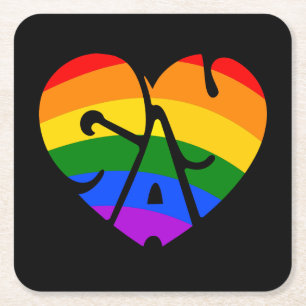 Gay Heart Square Paper Coaster