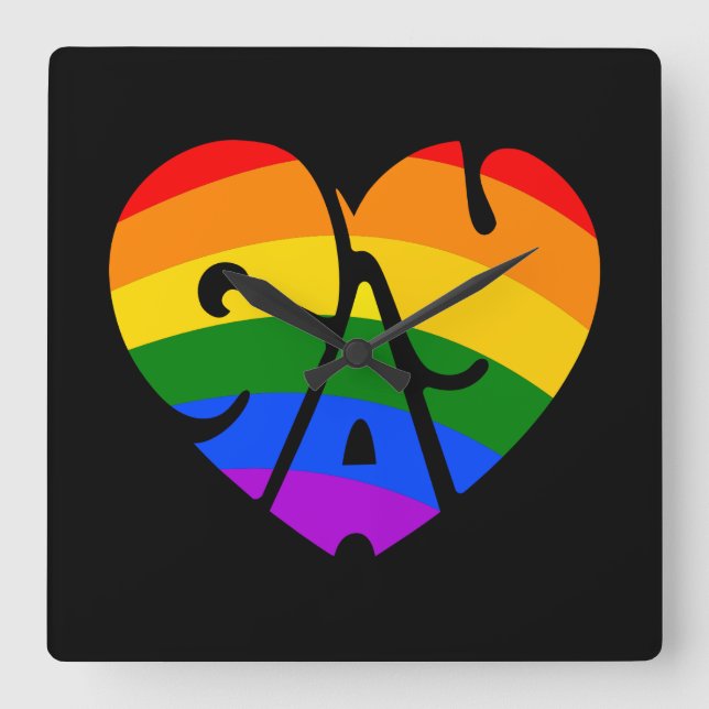 Gay Heart Square Wall Clock (Front)