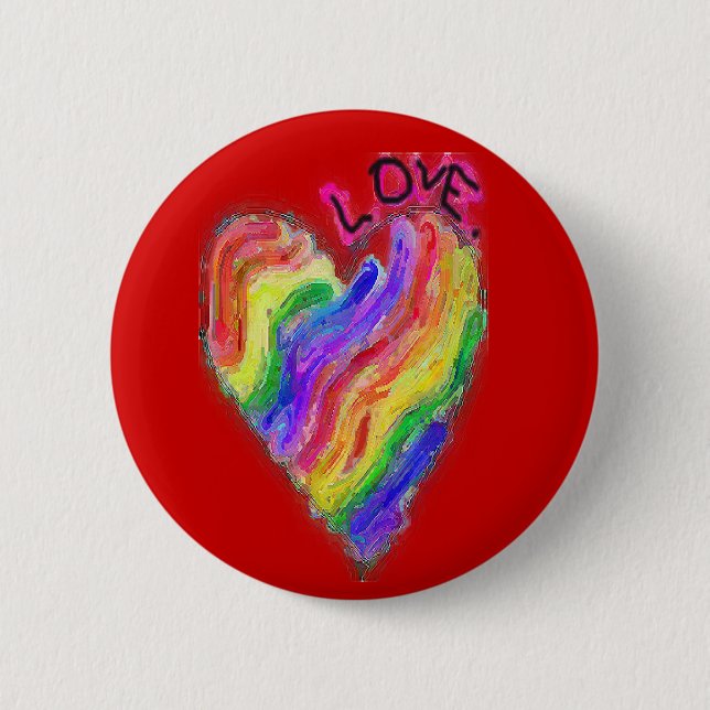 Gay Lesbian Rainbow Heart "Love" 2 Inch Round Button (Front)