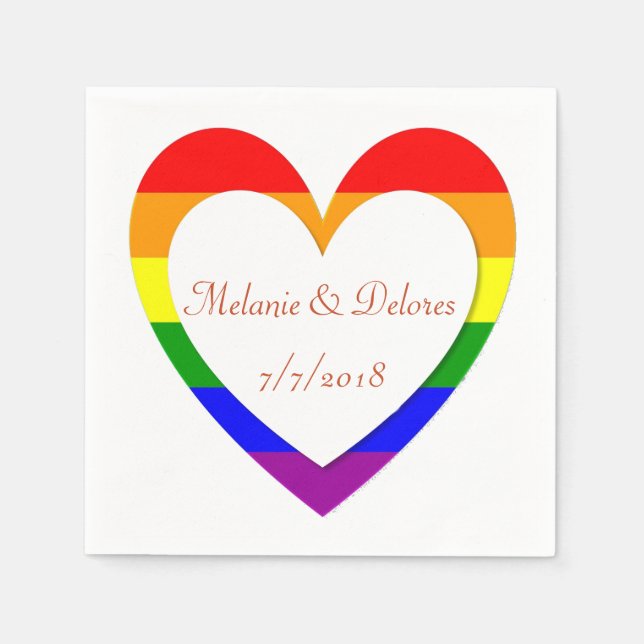 Gay Lesbian Rainbow Heart Wedding Napkins (Front)