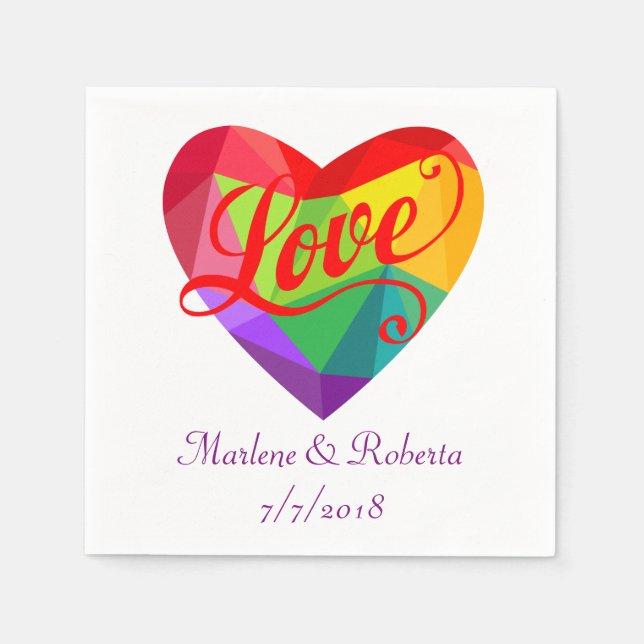Gay Lesbian Rainbow Heart Wedding Personalized Nap Napkin (Front)
