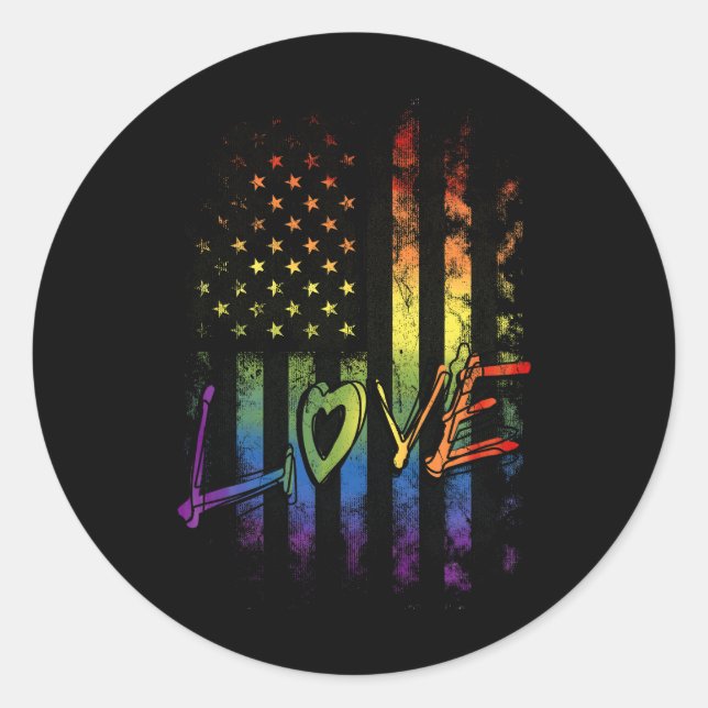 Gay Lesbian Trans Bi Pride Lgbt Rainbow American F Classic Round Sticker (Front)