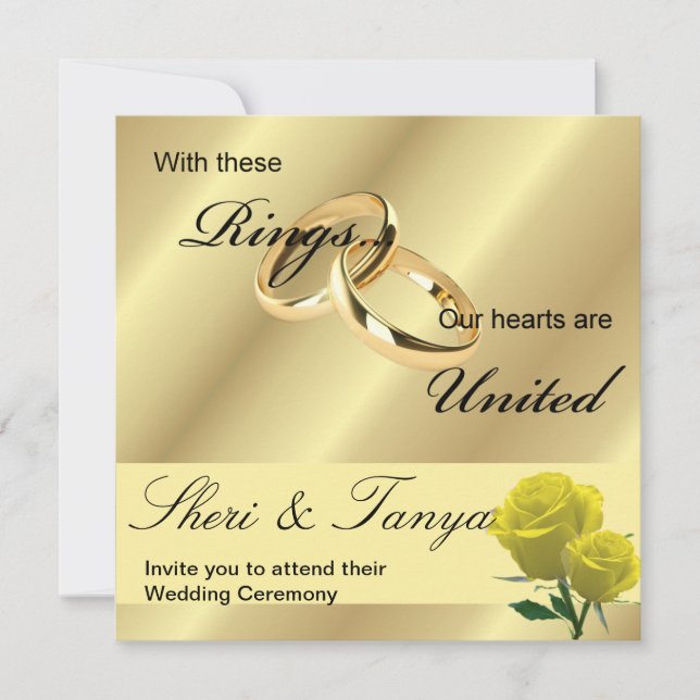Gay Lesbian Wedding Ceremony Invitation Gold (Front)