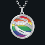 Gay Lesbian Wedding Silver Plated Necklace<br><div class="desc">rainbow wedding band design</div>