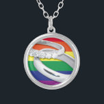Gay Lesbian Wedding Silver Plated Necklace<br><div class="desc">rainbow wedding band design</div>