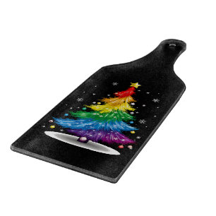 Gay LGBT Pride Rainbow Christmas Tree Merry Xmas Cutting Board