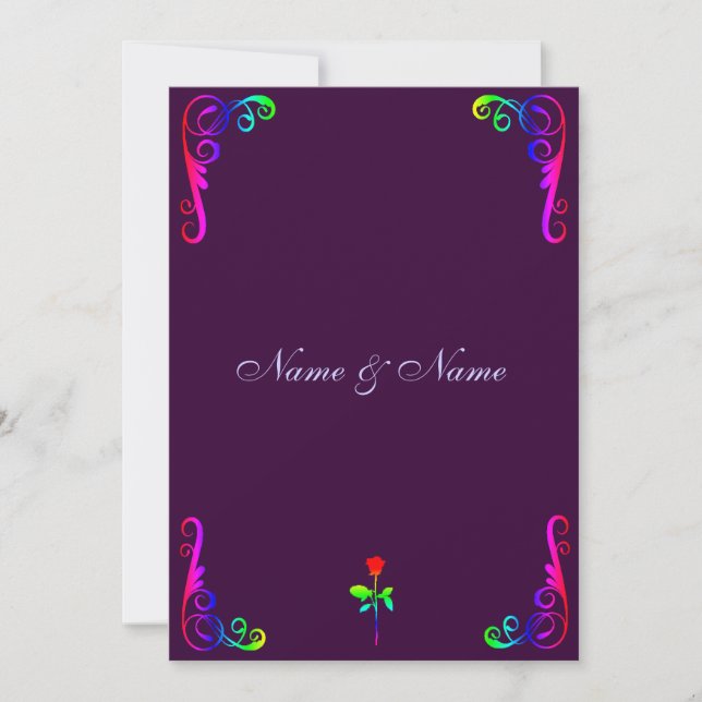 Gay LGBT Wedding Invitation- Rainbow & Purple Invitation (Front)