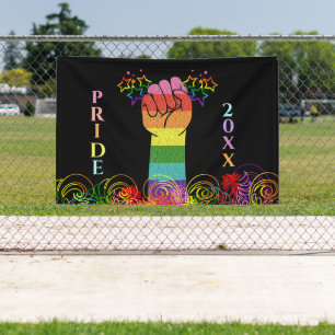 Gay LGBTQ Pride Month Love Wins Fist In Air Banner