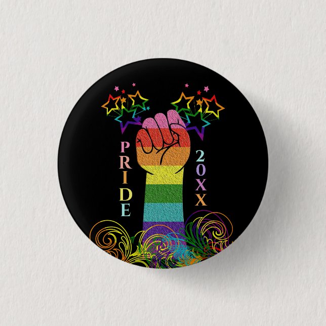 Gay LGBTQ Pride Month Rainbow Custom 1 Inch Round Button (Front)