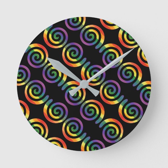 Gay LGBTQ Rainbow Pride Stripe Circular Pattern Round Clock (Front)
