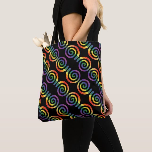 Gay LGBTQ Rainbow Pride Stripe Pattern Tote Bag (Close Up)