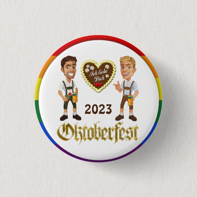 Gay LGBTQIA+  Oktoberfest 2023 Gay Pin Button (Front)