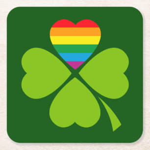 Gay Lucky Clover Square Paper Coaster