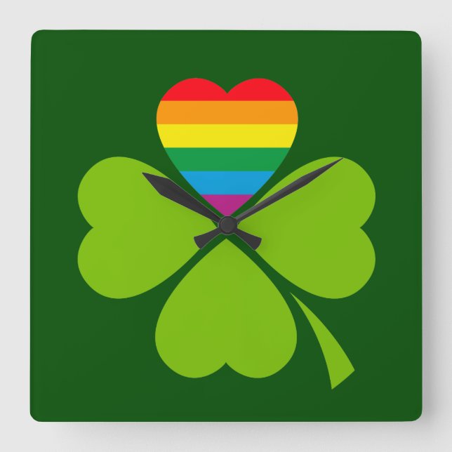 Gay Lucky Clover Square Wall Clock (Front)